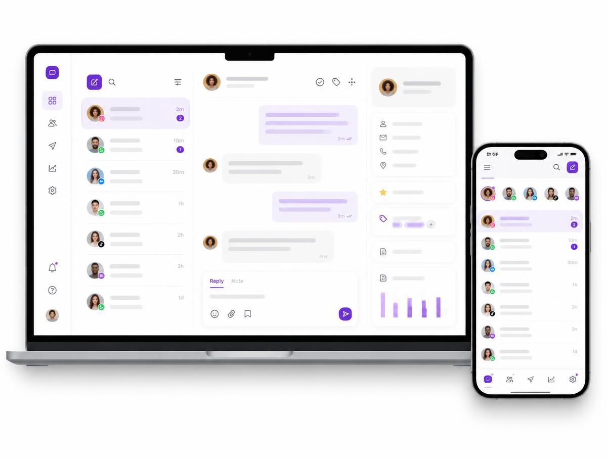 Notebook e celular exibindo a interface do BALTZ conectada à WhatsApp Business Platform
